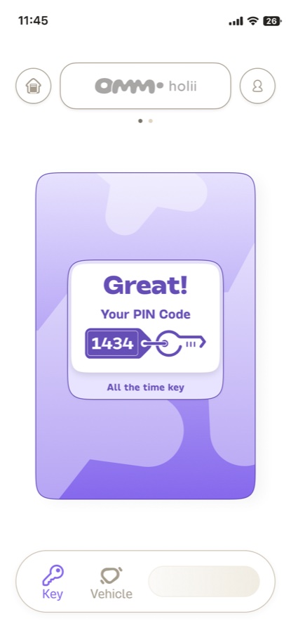 Écran de création de clé avec son code PIN